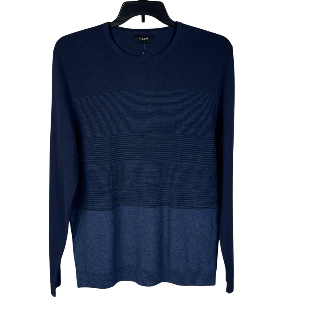 Alfani Mens Medium Sweater Pullover Crew Neck Stretch Long Sleeve Lake Heather